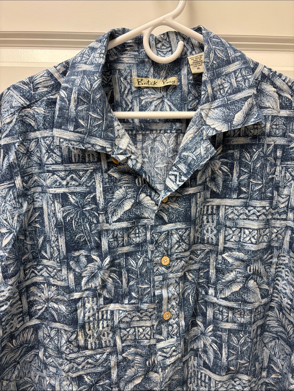 New Batik Bay Hawaiian Shirt‎ Mens XL Tropical Leaf 100%  Cotton Button Up